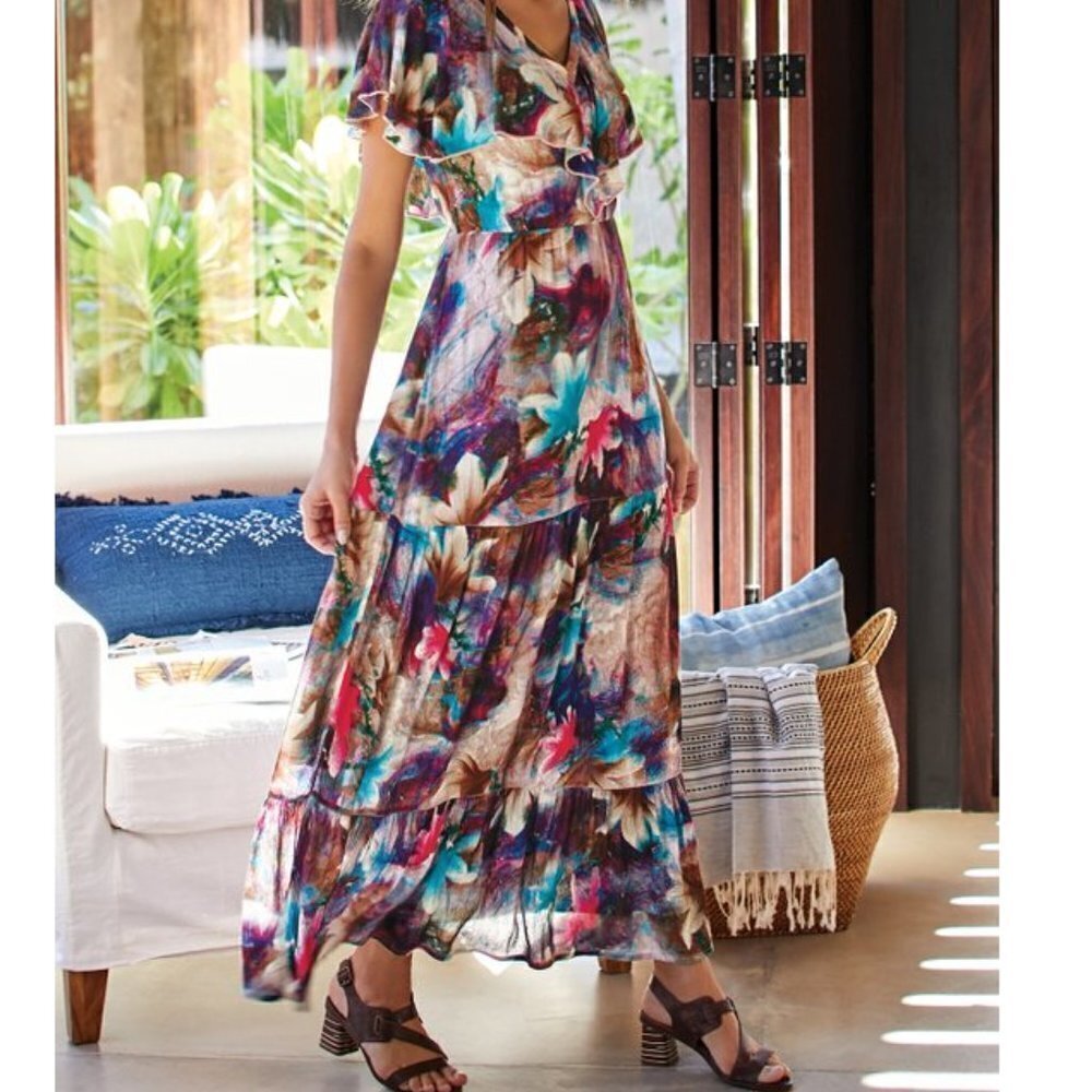Soft Surroundings Italian Dreams Tiered Maxi Dress PS 3DB44